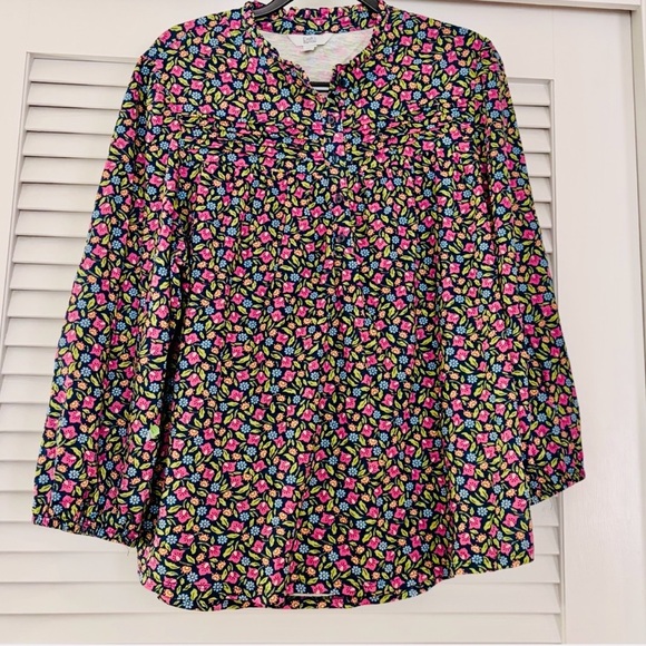 croft & barrow Tops - Croft & Barrow Navy Floral 1/2 Button-Front Blouse with Pink & Green Print